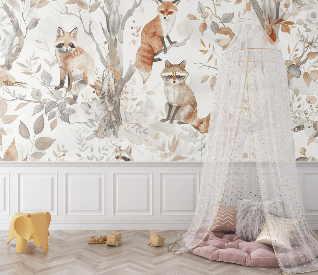 Papier peint renard scandinave bebe