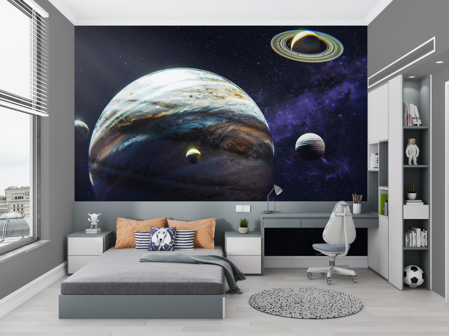 Papier peint theme espace chambre petit