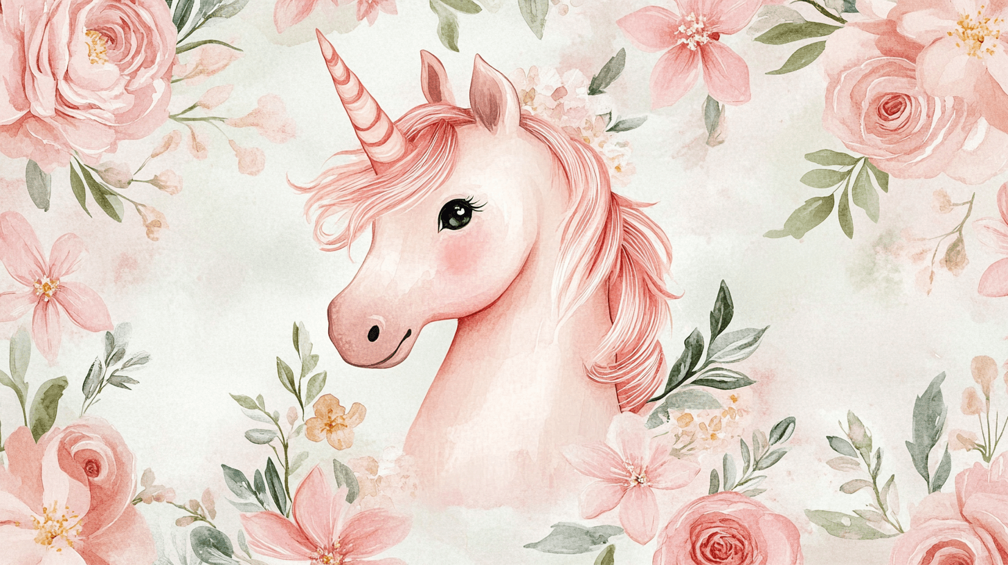 Papier Peint Licorne Fleurs Délicates