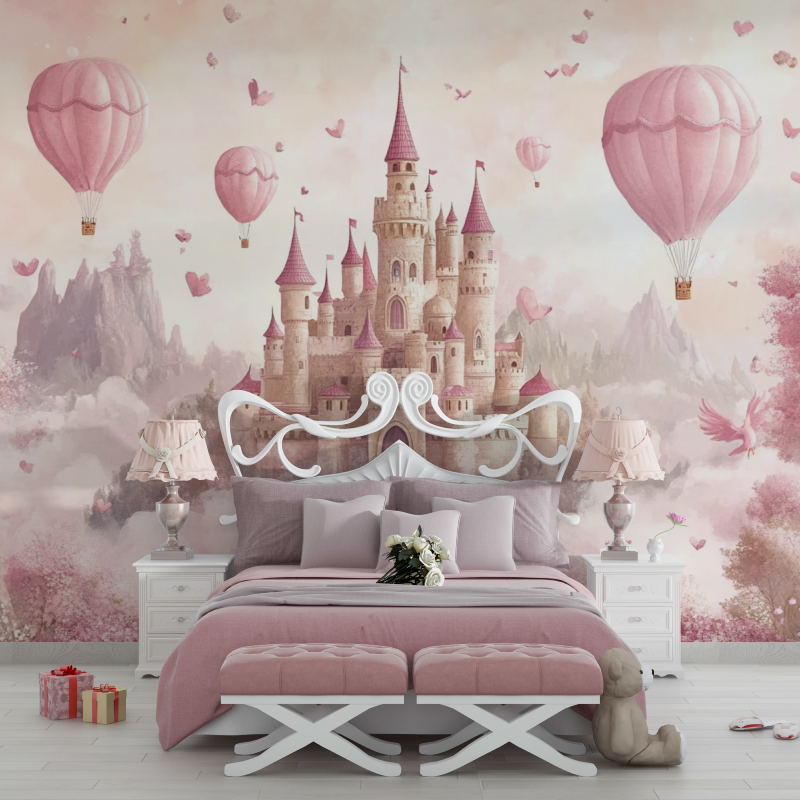 Papier peint chateau rose tapisserie chambre filles