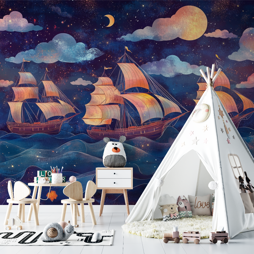 Papier peint marin jolis phares chambre bebe