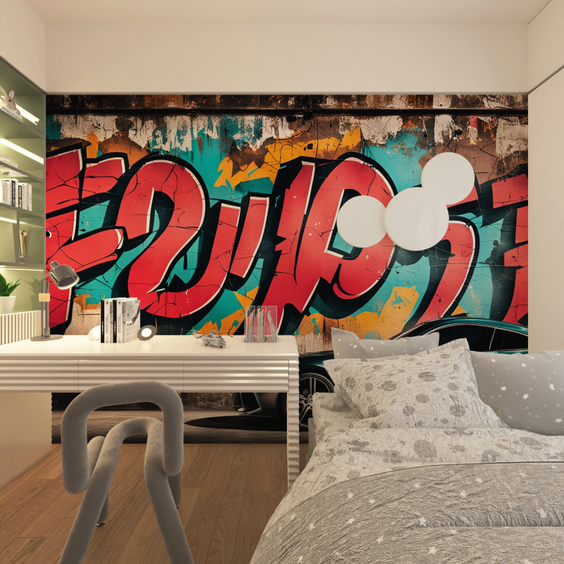 Papier peint graffiti voiture de course chambre adolescents