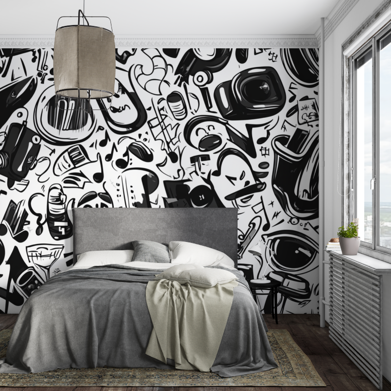 Papier peint musique noir et blanc abstrait piece ados