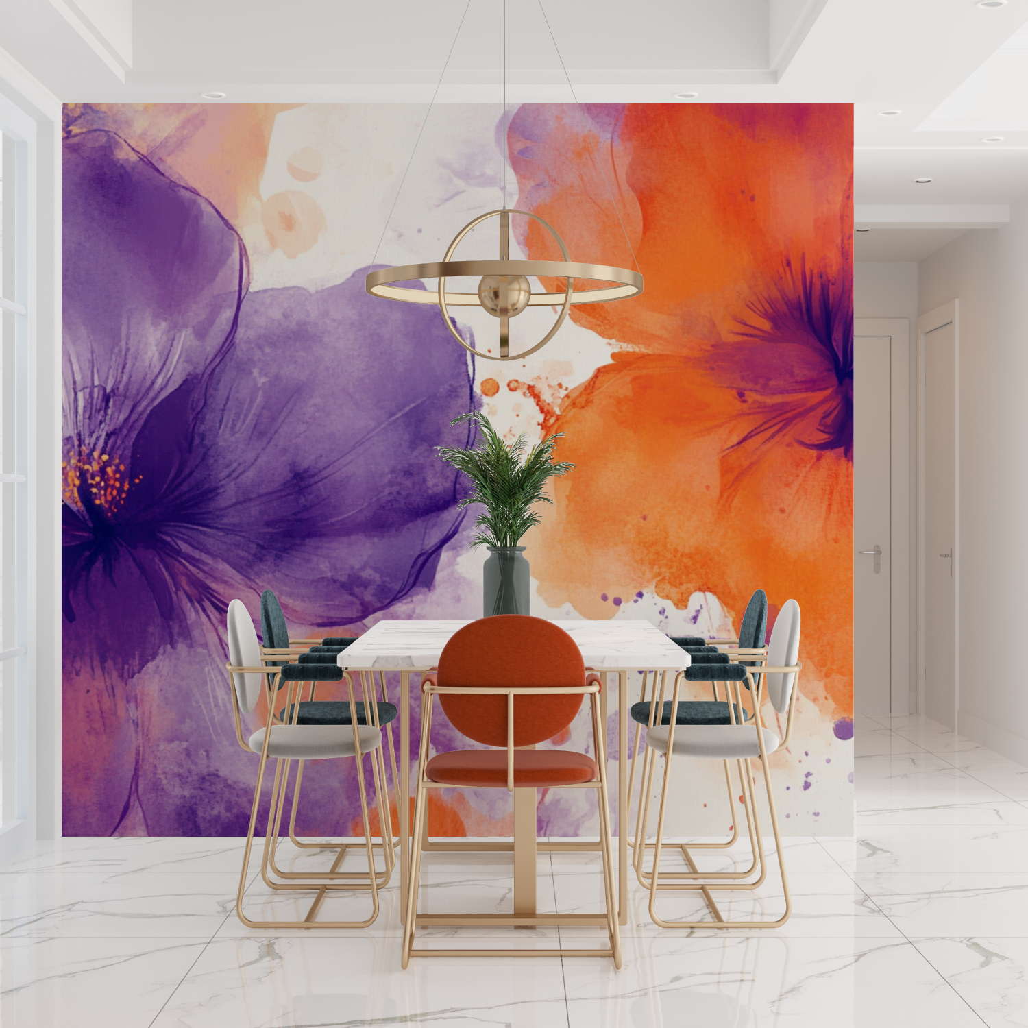 Papier peint aquarelle motifs floraux abstraits tendances