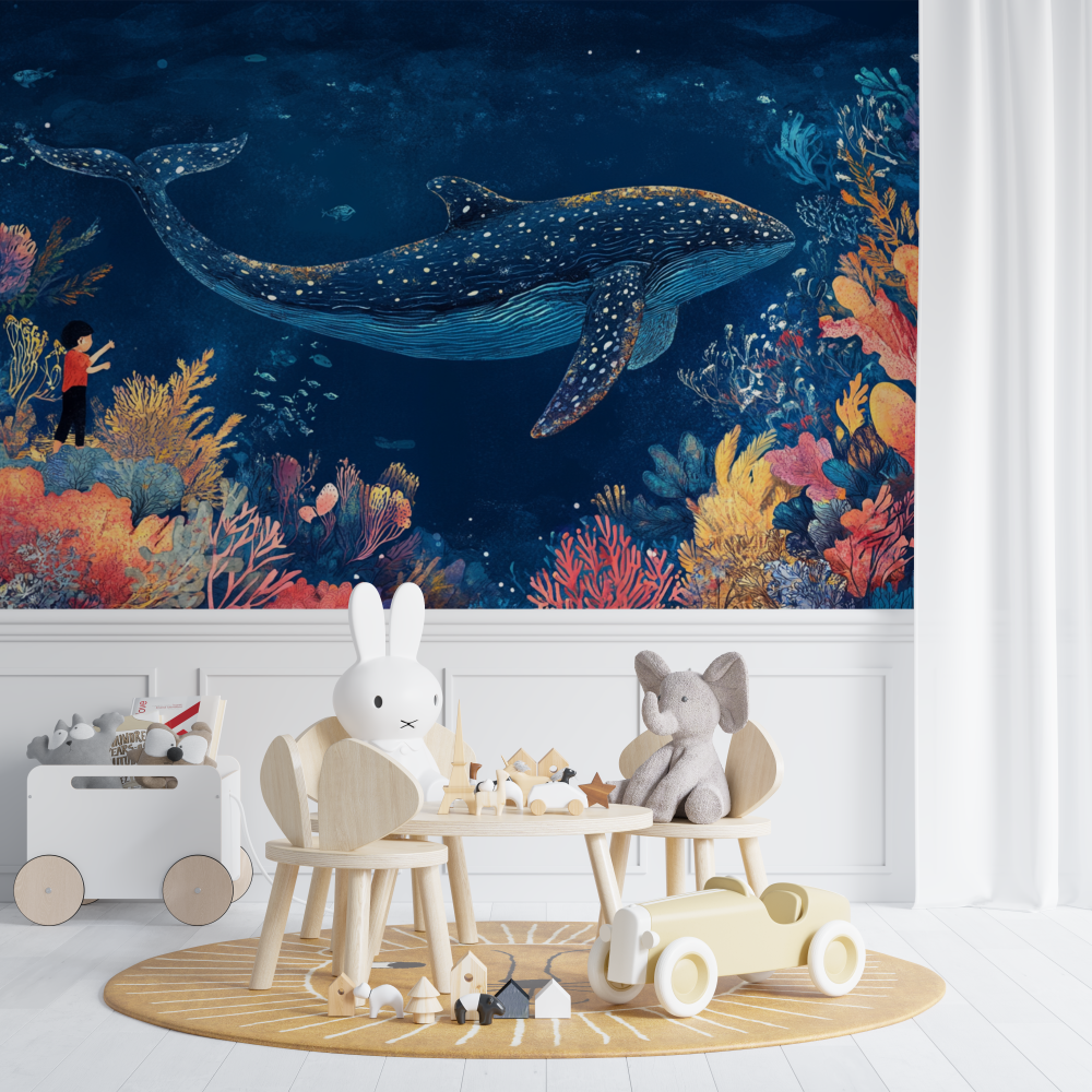 Papier peint baleine et tresor chambre de bebe