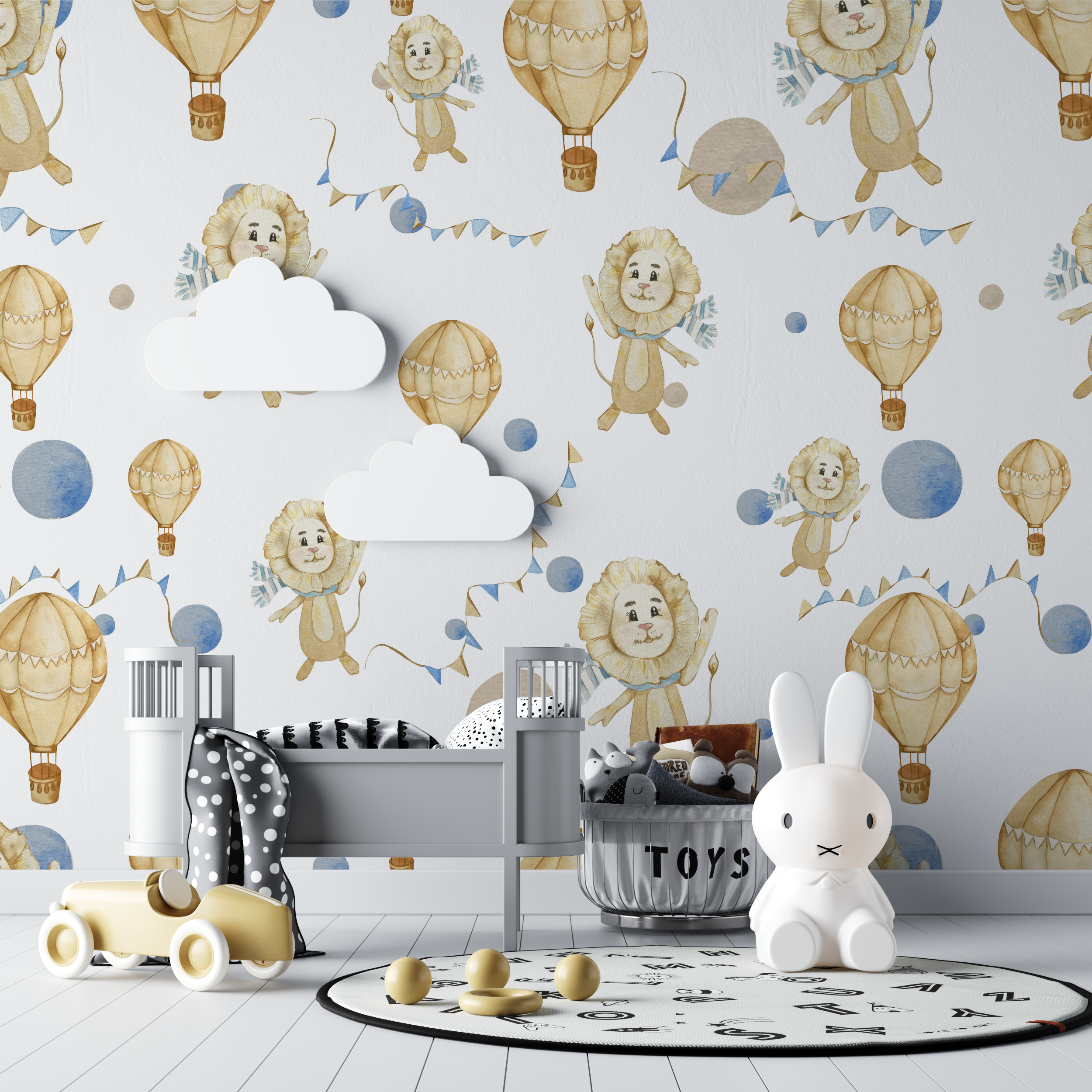 Papier peint lion ballon bebe tipi