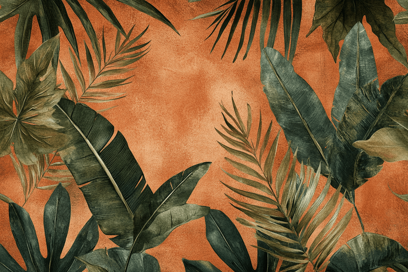 Papier Peint Terracotta Avec Feuilles Tropicales