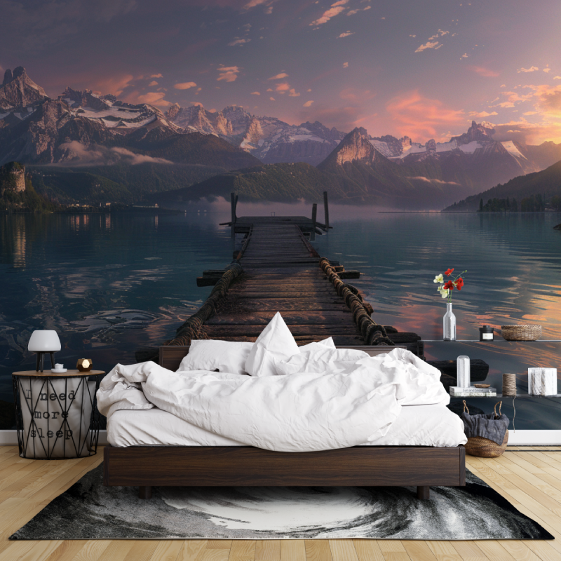 Papier peint ponton lac dannecy leroy merlin mur