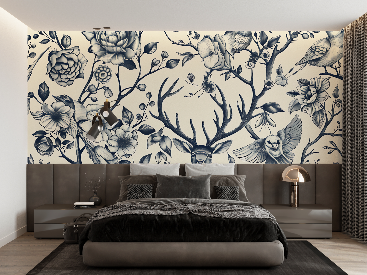 Papier Peint Toile De Jouy Cerf - francais