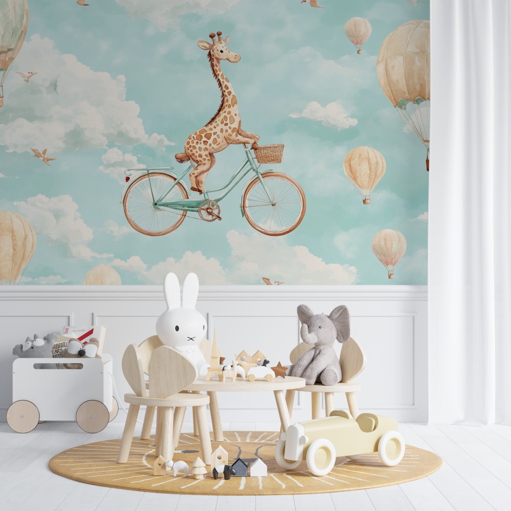 Papier peint animaux girafe beige sur velo chambre de bebe