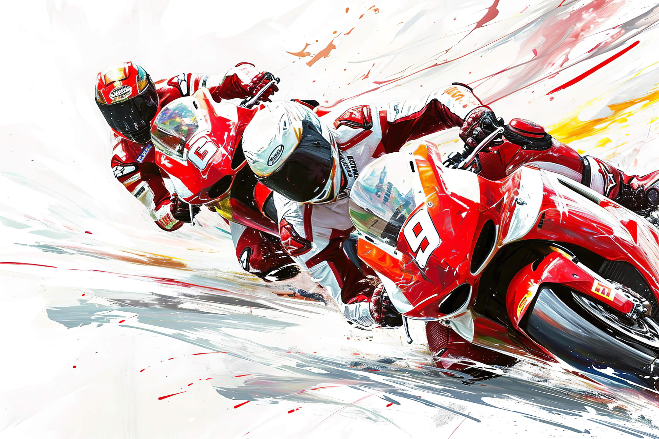 Papier Peint 3D Chambre Ado Moto De Course Aquarelle