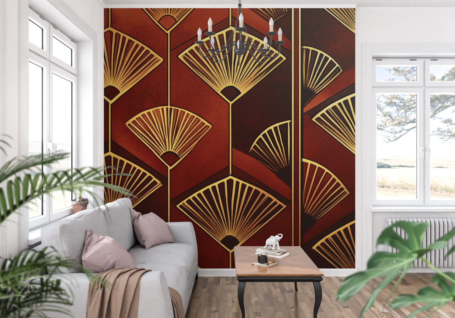 Papier peint terracotta art deco tendance panoramique mur