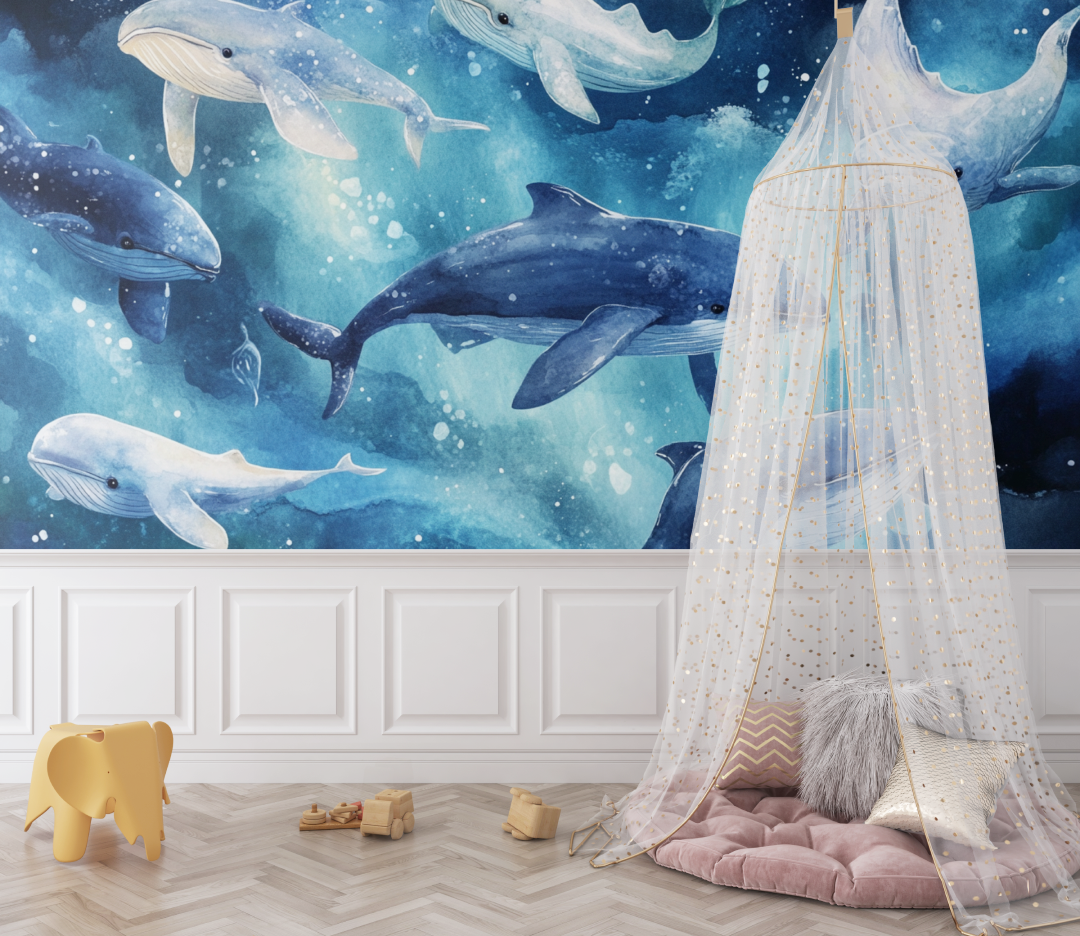 Papier peint marin baleine troupe joyeuse bebe
