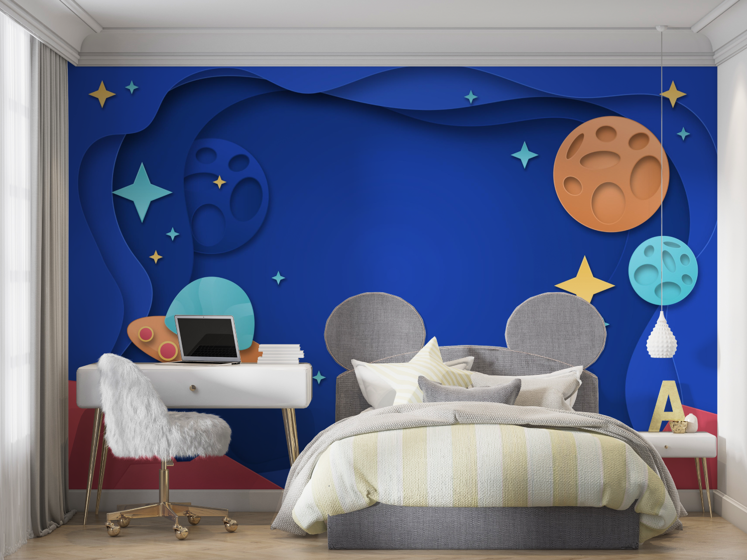 Papier peint theme espace chamb...on mur chambre panoramique