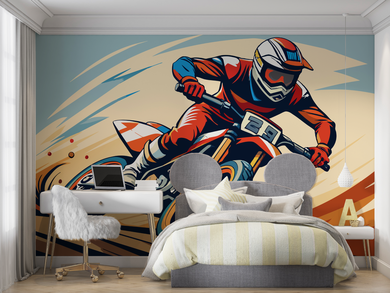 Papier peint dessin moto mur chambre panoramique