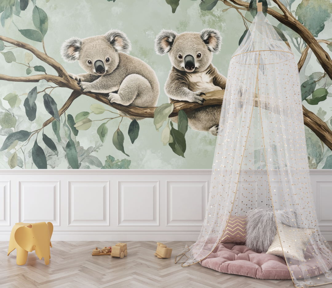 Papier peint koala et ombres vegetales bebe