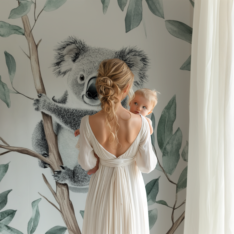 Papier peint koala suspendu a une branche bb123