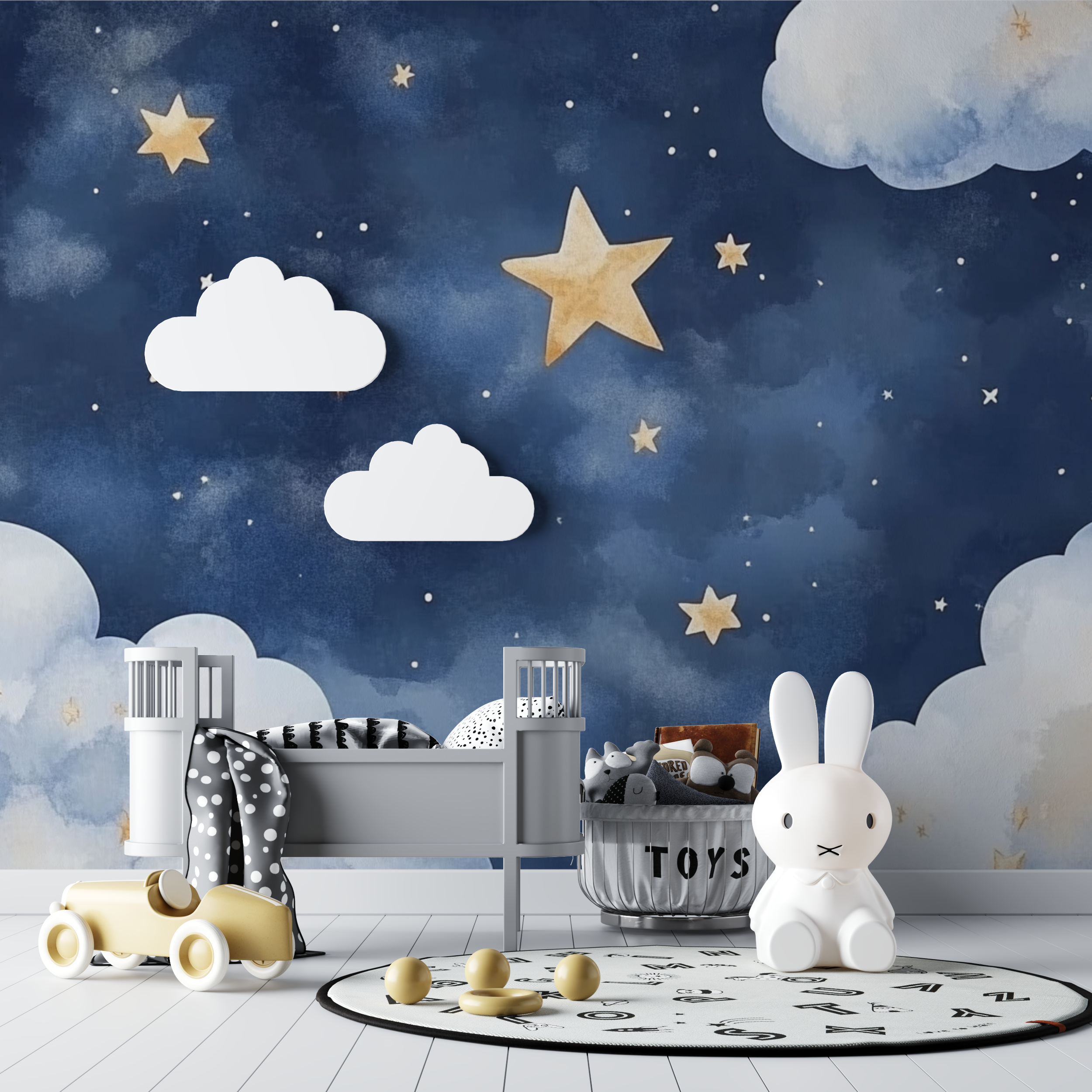 Papier peint ciel etoile panoramique bebe tipi