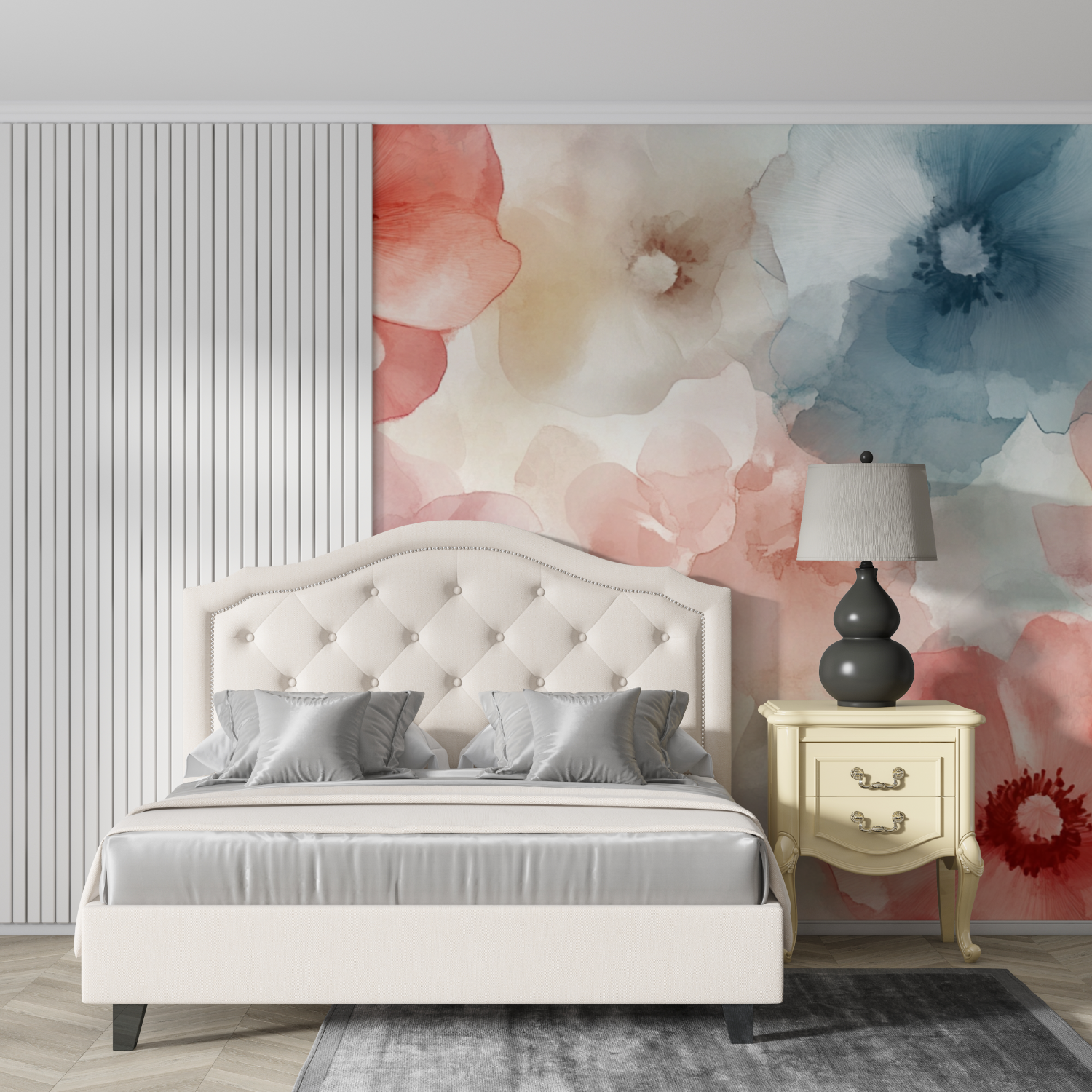 Papier peint aquarelle fleurs aeriennes delicates design