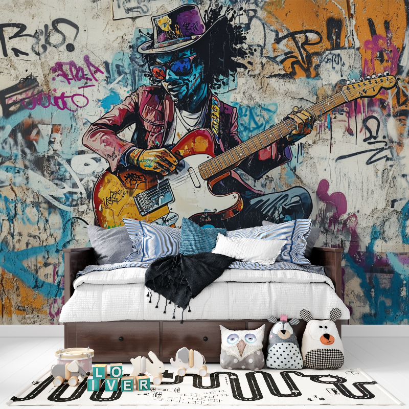 Papier peint musique graffiti couleur tapisserie pour ado