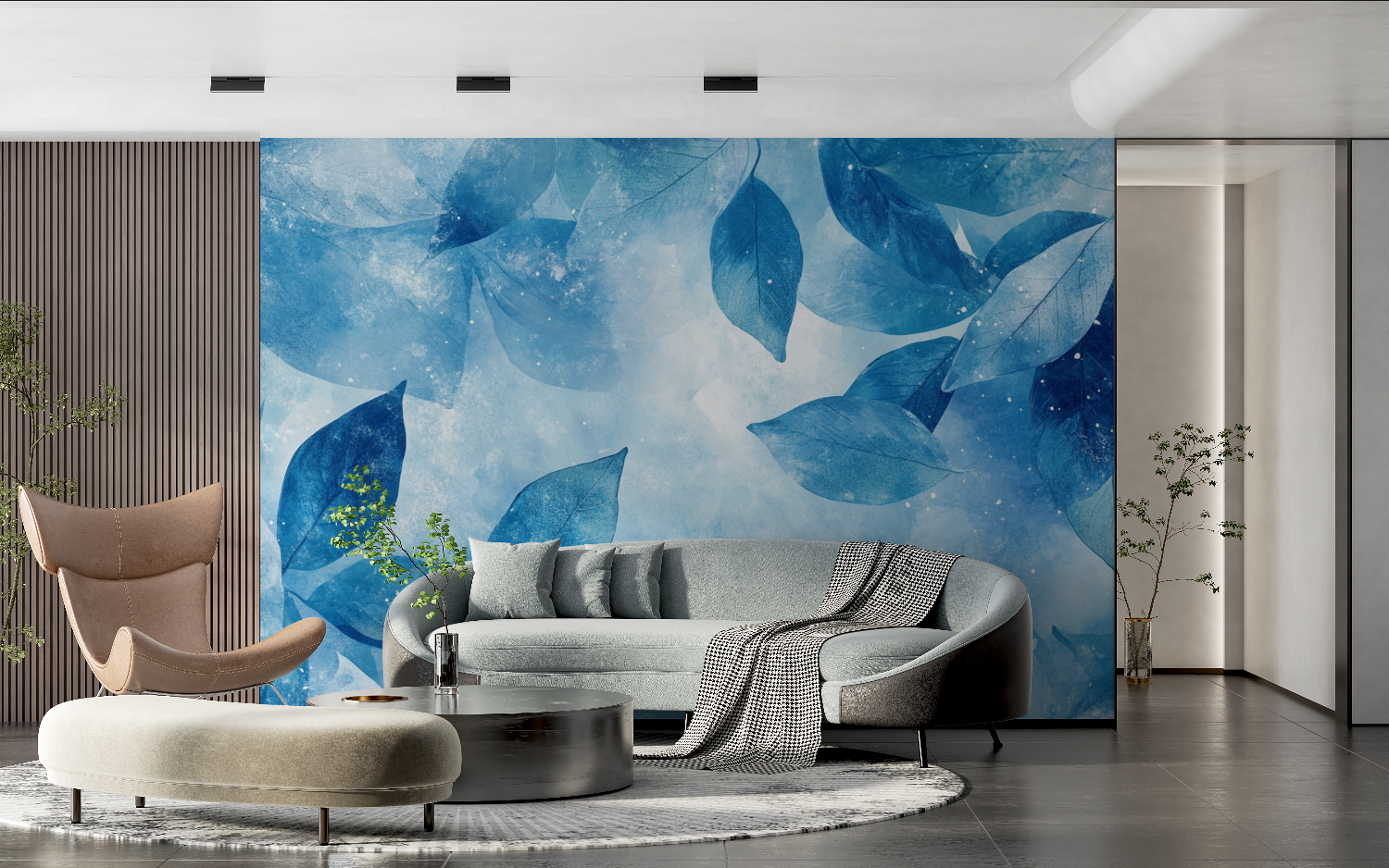 Papier peint aquarelle feuilles...s abstraites tendance 2024