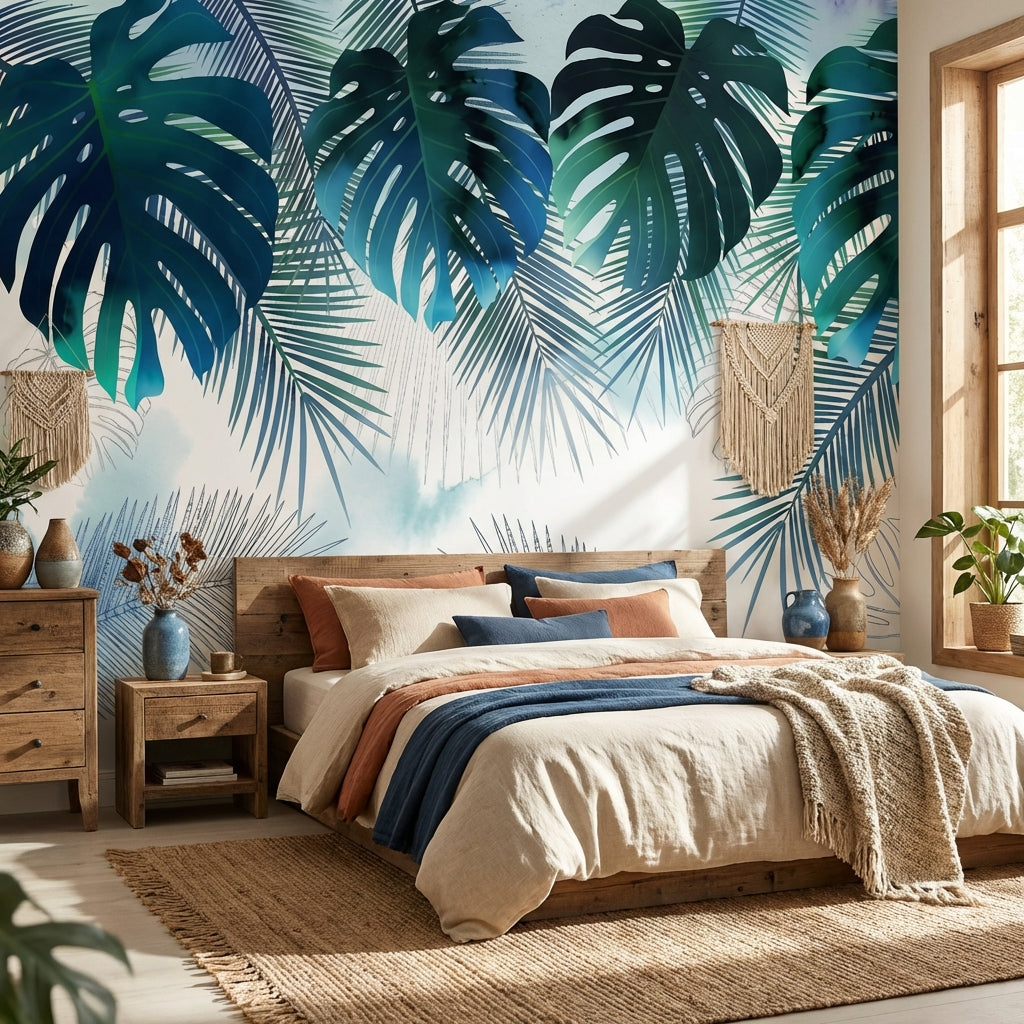 Papier Peint Tropical  Bleu Vert