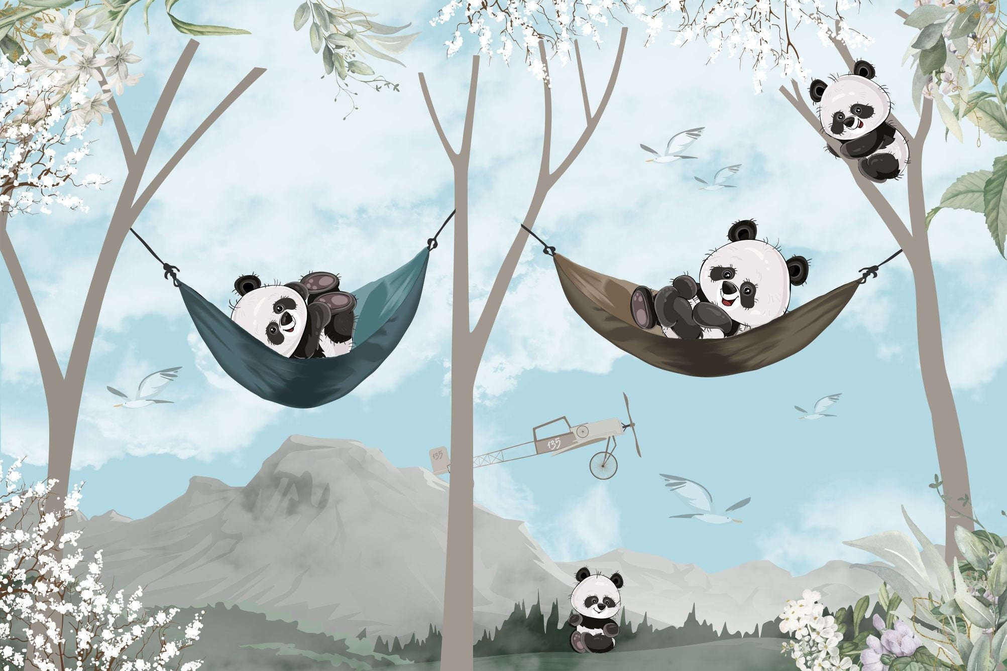 Sfondi animali <br/> Blue Panda Panoramico e Amaca
