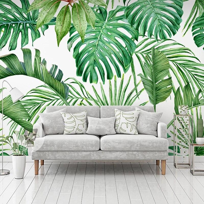 Papier Peint Feuillage Vert Et Blanc