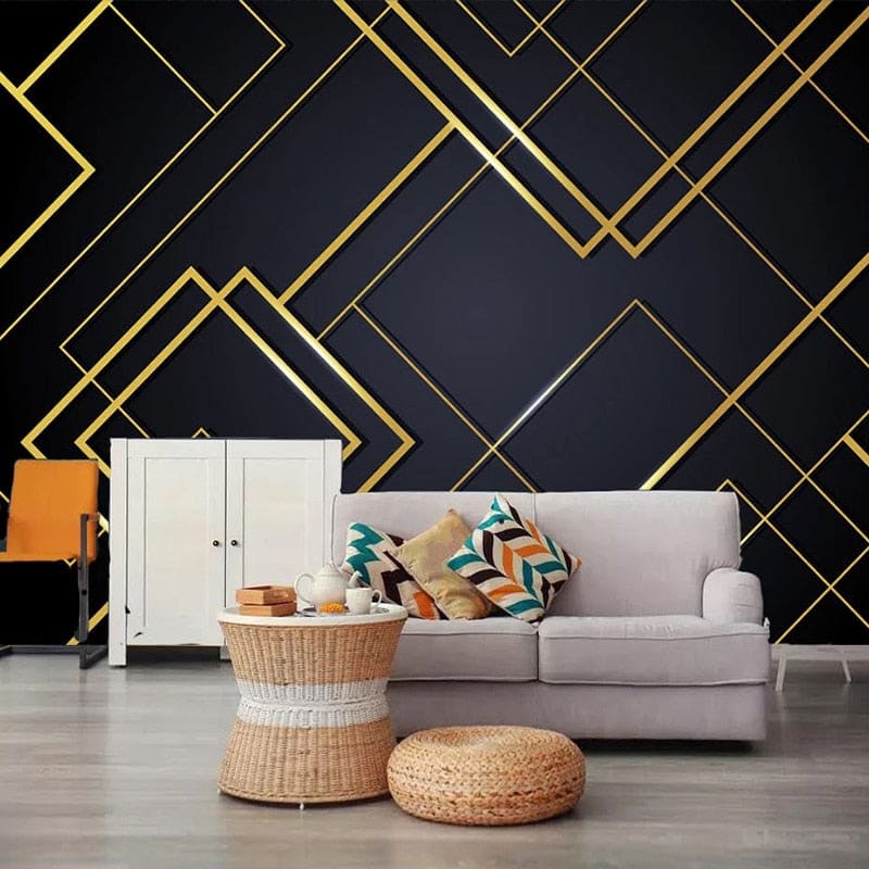 Papier Peint Noir Et Dore Geometrique