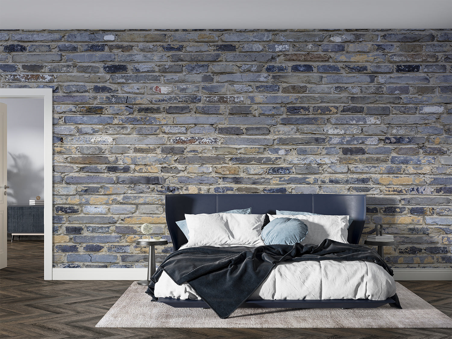 Papier Peint Brique Bleu Gris