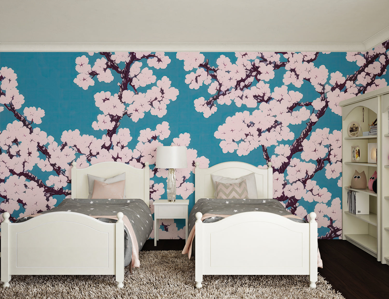 Papier Peint Cerisier Japonais Bleu