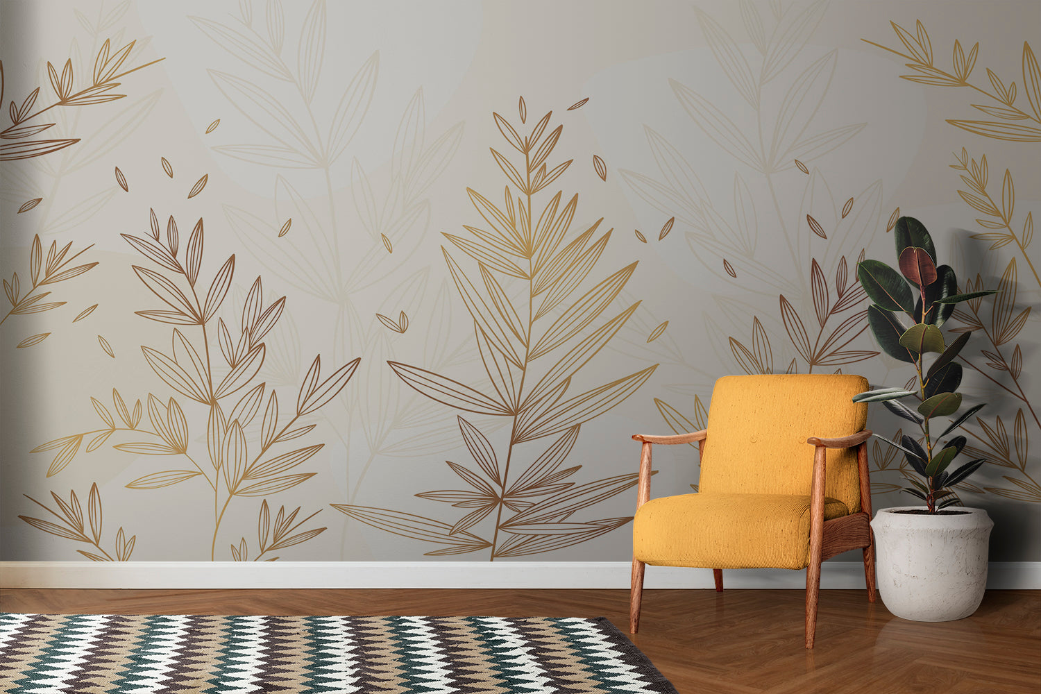 Papier Peint Feuillage Dore