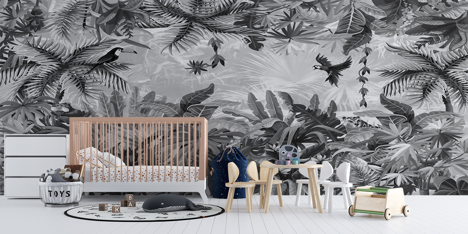 Papier Peint Foret Tropicale Noir Et Blanc