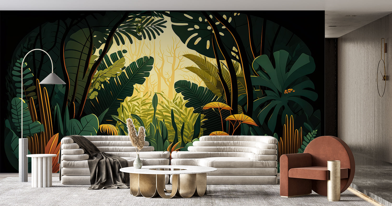 Papier Peint Trompe L’Oeil Foret Tropicale