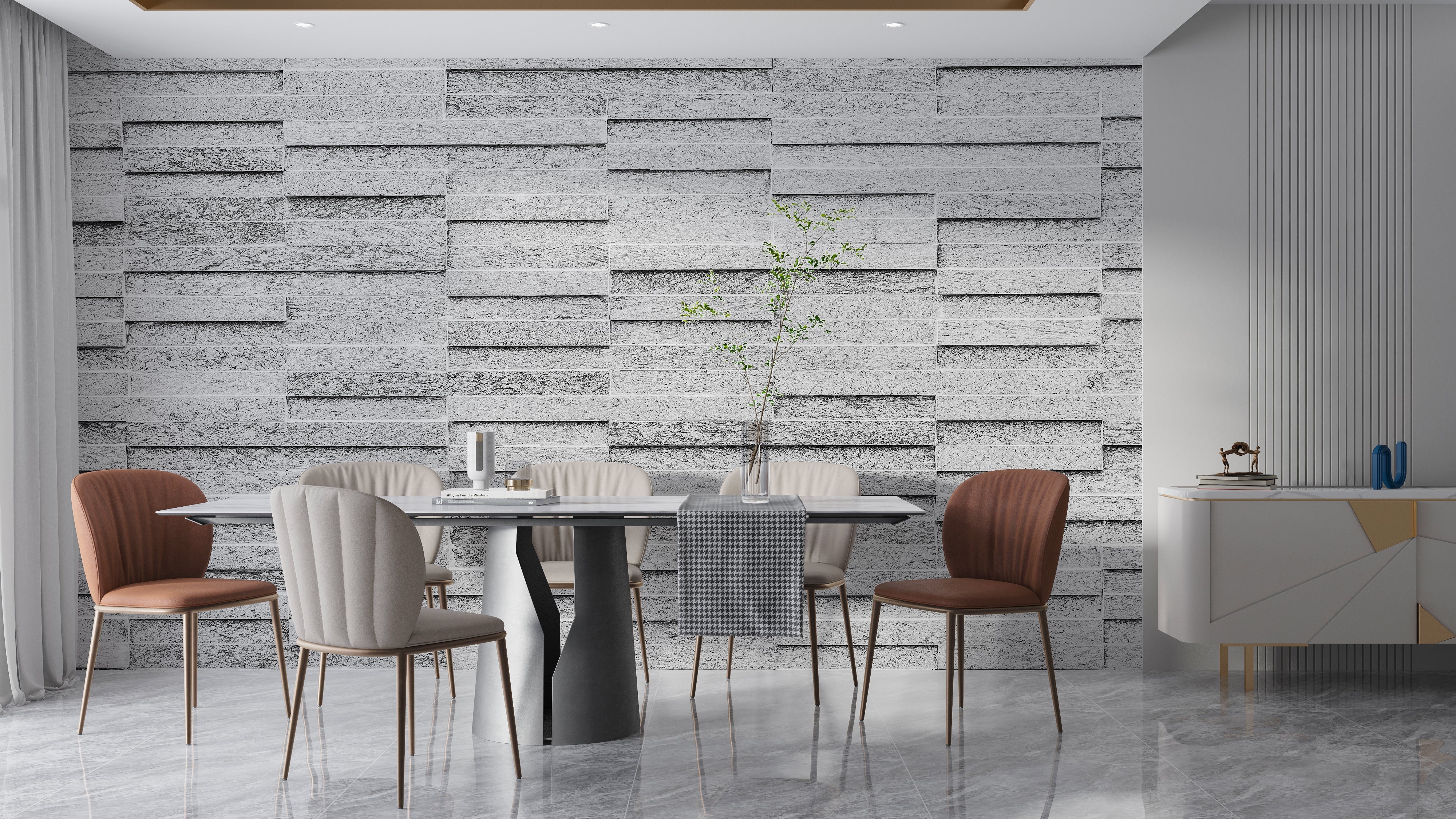 Papier Peint Intissé Brique Marbre Blanc